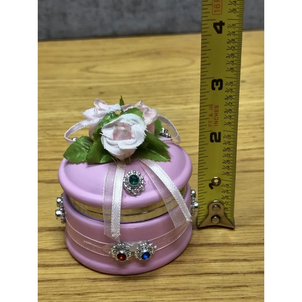 Pink Flowers and Gems Jewelry Trinket‎ Box